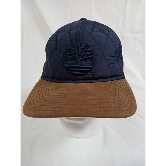 Timberland Hat Cap Strap Back Quilted Navy Blue Brown Suede Bill Mens One Size - Picture 1 of 6